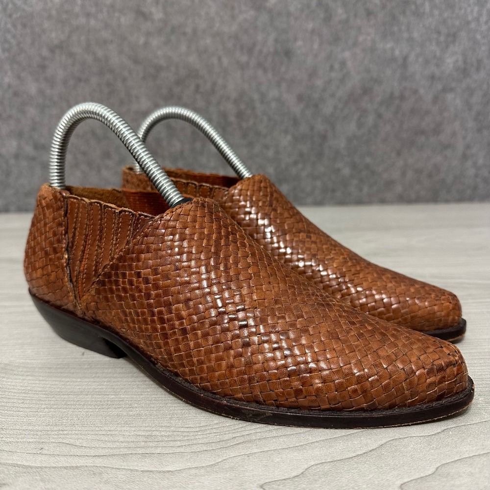 Cole Haan Ariel Booties Womens 7 Brown Woven Leather Slip On Ankle Boots
